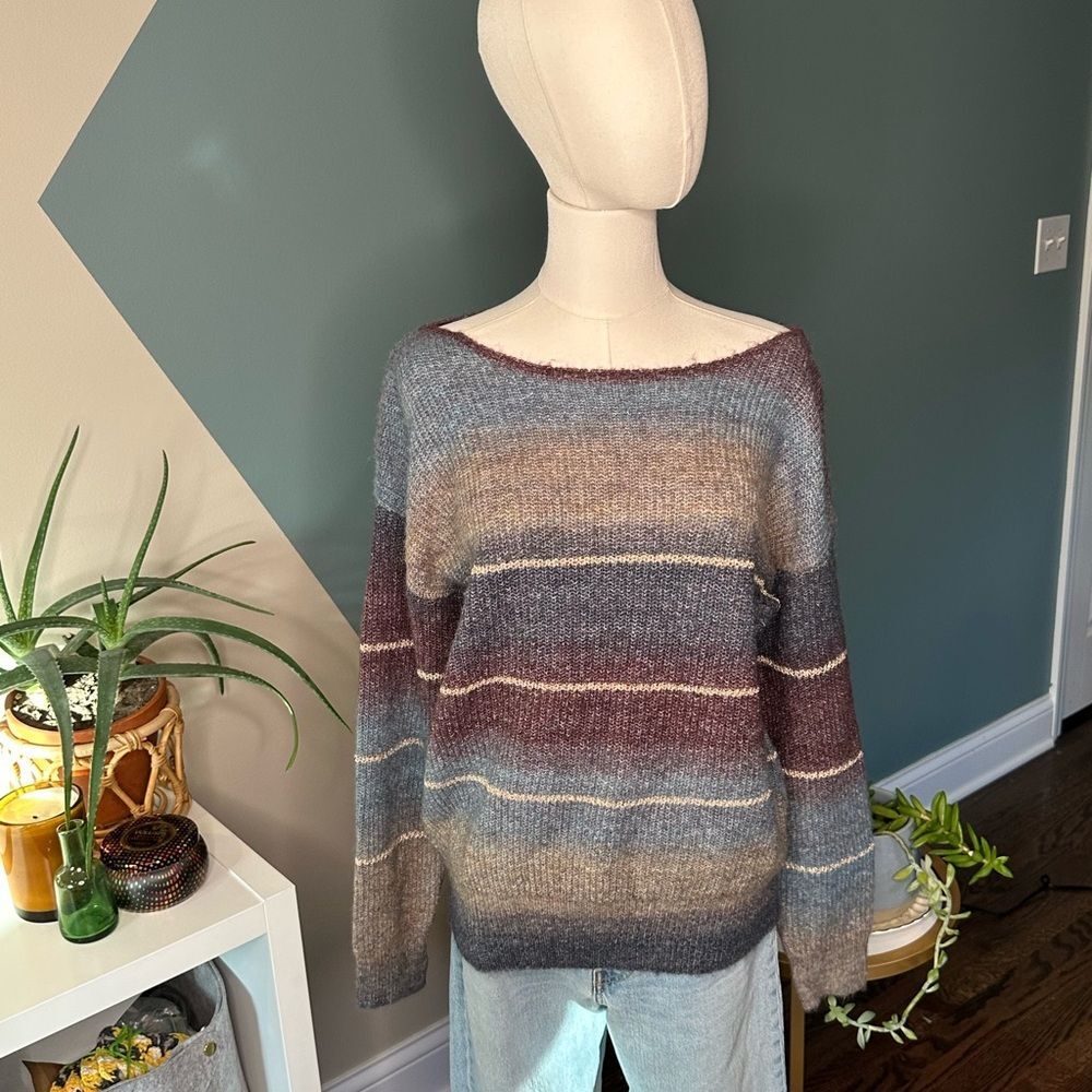 Mystree Ombre Striped Knit Sweater Small Cozy Gradient Pullover NWT Flawed - Picture 2 of 11